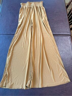 Wide Leg Smocked-Waist Pants in Mustard